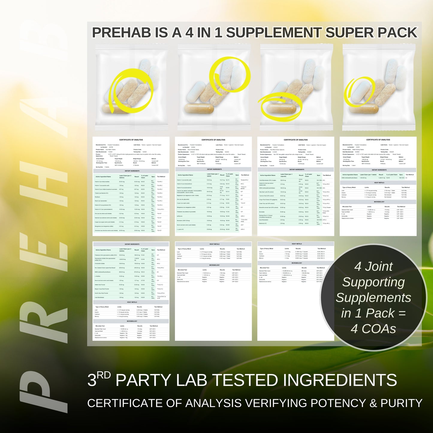 PREHAB Tendon + Ligament + Total Joint Support | Joint Supplement for Athletes | 40 Ingredient Super Complex | Glucosamine Chondroitin MSM Turmeric Boswellia | Premium Tendon Ligament Joint Supplement