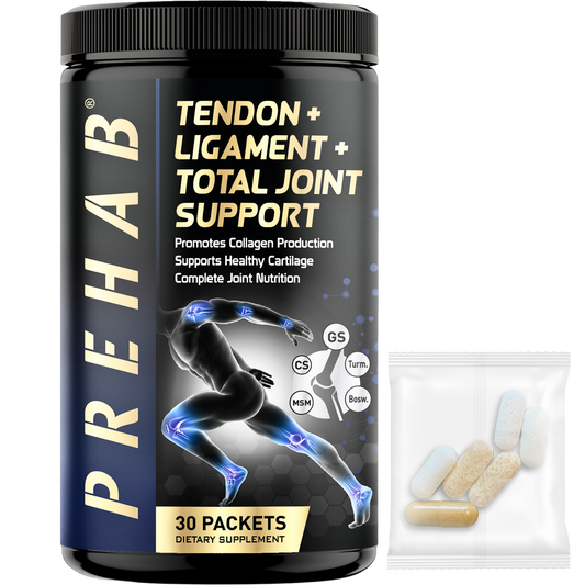 PREHAB Tendon + Ligament + Total Joint Support | Joint Supplement for Athletes | 40 Ingredient Super Complex | Glucosamine Chondroitin MSM Turmeric Boswellia | Premium Tendon Ligament Joint Supplement