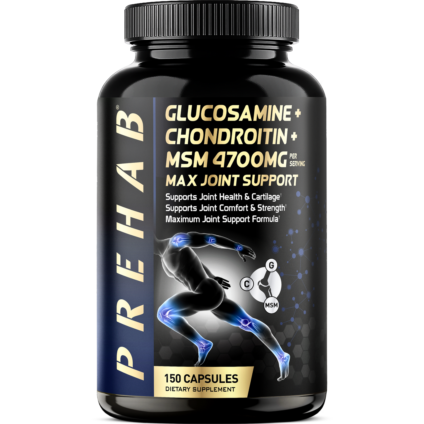 PREHAB Glucosamine Chondroitin MSM Joint Support Supplement | Max Joint Support 4700mg | Extra Strength Joint Supplement for Men & Women | Supports Joint Health & Cartilage, Joint Comfort & Strength
