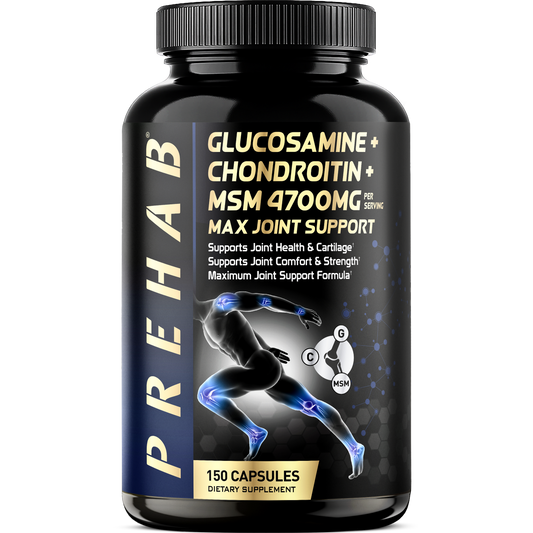 PREHAB Glucosamine Chondroitin MSM Joint Support Supplement | Max Joint Support 4700mg | Extra Strength Joint Supplement for Men & Women | Supports Joint Health & Cartilage, Joint Comfort & Strength