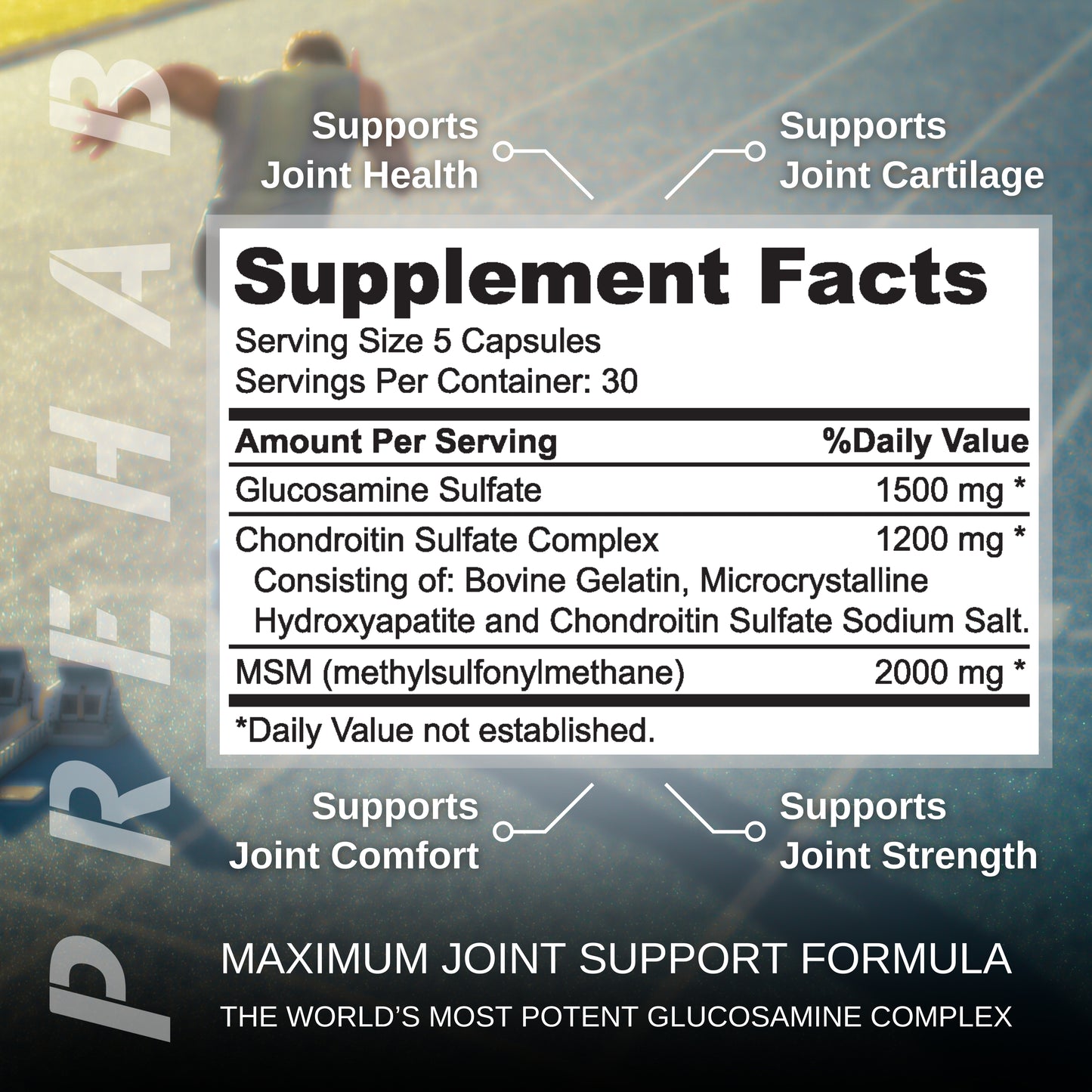 PREHAB Glucosamine Chondroitin MSM Joint Support Supplement | Max Joint Support 4700mg | Extra Strength Joint Supplement for Men & Women | Supports Joint Health & Cartilage, Joint Comfort & Strength